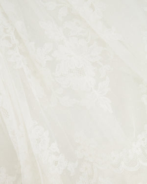 Chanel Resort 2023 White Tiered Lace Maxi Skirt with White Pearl and Crystal CC Logo Button Detail Size FR 34 (UK 6)