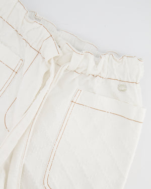 Chanel White Quilted Straight Leg Jeans with Brown Accents and Waist Ties and 31 Rue Cambon CC Logo Detail Size FR 34 (UK 6)