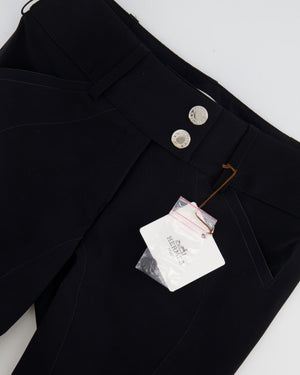 Hermès Black Riding Trousers with Orange Detail and Silver Logo Buttons Size FR 34 (UK 6) RRP £900