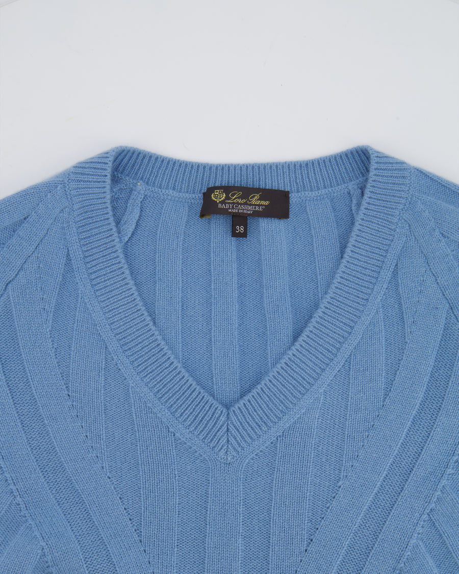 Loro Piana Blue Cashmere V Neck Knitted Jumper Size IT 38 (UK 6)