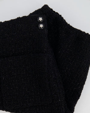 Chanel Black Tweed Shimmery Bermuda Shorts with Silver Flower Crystal Buttons Size FR 34 (UK 6)