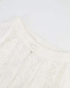 Chanel Resort 2023 White Tiered Lace Maxi Skirt with White Pearl and Crystal CC Logo Button Detail Size FR 34 (UK 6)