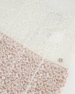 Chanel Métiers d'Art 2023 White Lace Asymmetric Midi Dress with Silver CC Logo Detail Size FR 36 (UK 8)