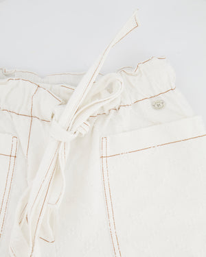 Chanel White Quilted Straight Leg Jeans with Brown Accents and Waist Ties and 31 Rue Cambon CC Logo Detail Size FR 34 (UK 6)