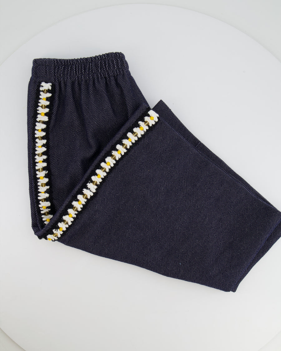 Chanel Resort 2025 Navy Bermuda Shorts with Beaded String Detail and Crocheted Side Strips Size FR 36 (UK 8)