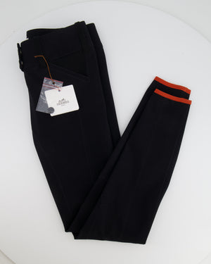 Hermès Black Riding Trousers with Orange Detail and Silver Logo Buttons Size FR 34 (UK 6) RRP £900