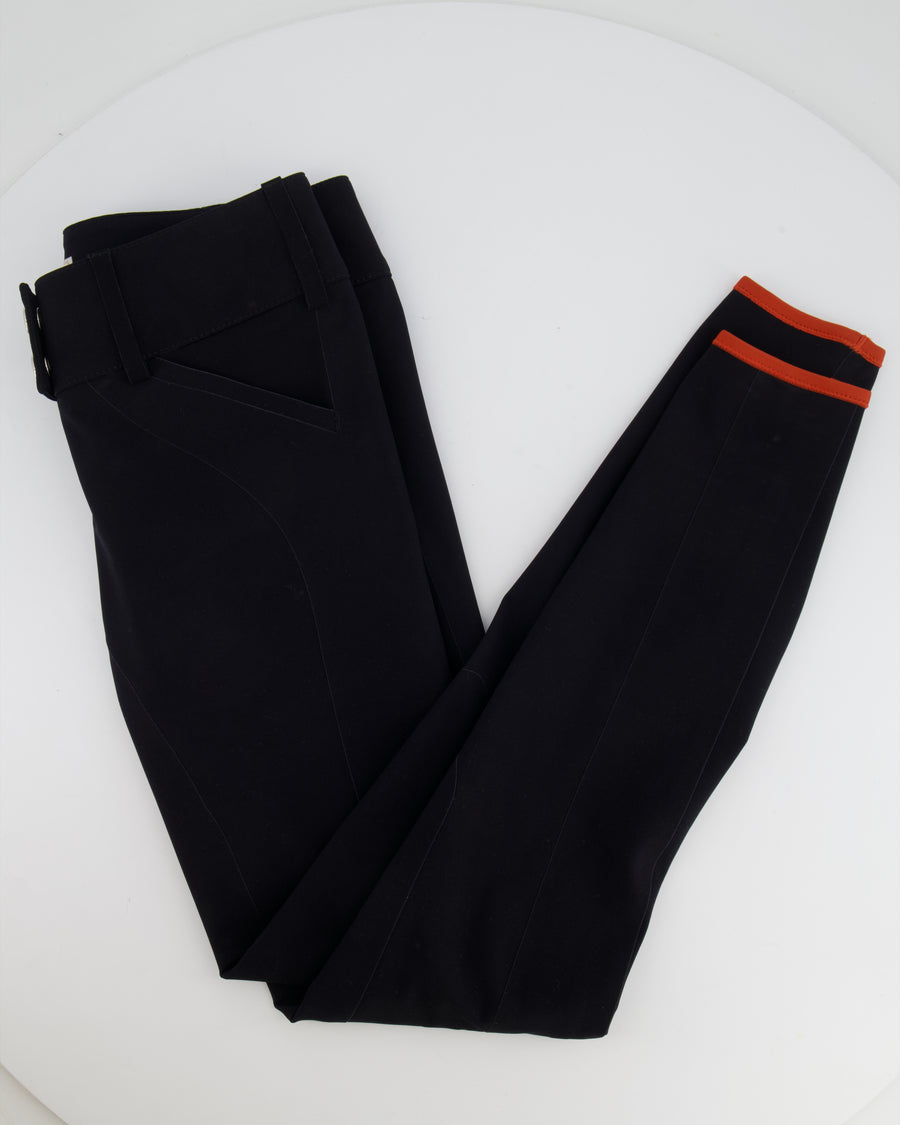 Hermès Black Riding Trousers with Orange Detail and Silver Logo Buttons Size FR 34 (UK 6) RRP £900