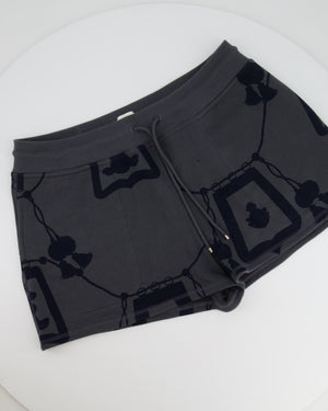 Hermès Grey Jacket and Shorts Set with Navy Lantern and Tassel Print with Silver Logo Buttons Size FR 34/40 (UK 6/12)