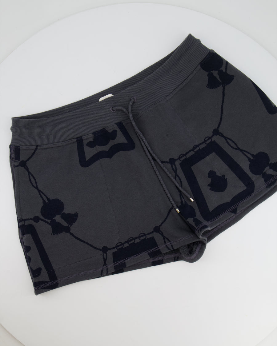 Hermès Grey Jacket and Shorts Set with Navy Lantern and Tassel Print with Silver Logo Buttons Size FR 34/40 (UK 6/12)