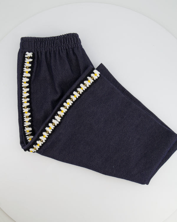 Chanel Resort 2025 Navy Bermuda Shorts with Beaded String Detail and Crocheted Side Strips Size FR 36 (UK 8)