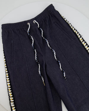 Chanel Resort 2025 Navy Bermuda Shorts with Beaded String Detail and Crocheted Side Strips Size FR 36 (UK 8)