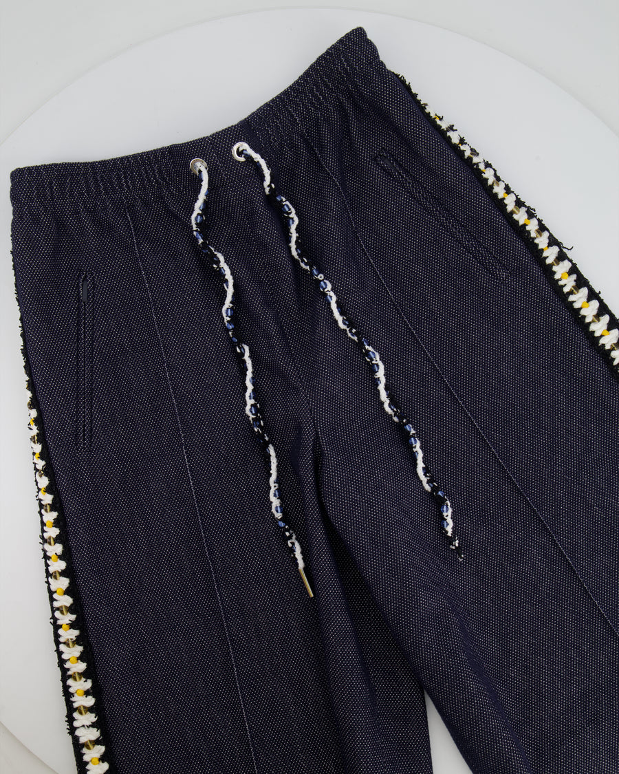 Chanel Resort 2025 Navy Bermuda Shorts with Beaded String Detail and Crocheted Side Strips Size FR 36 (UK 8)