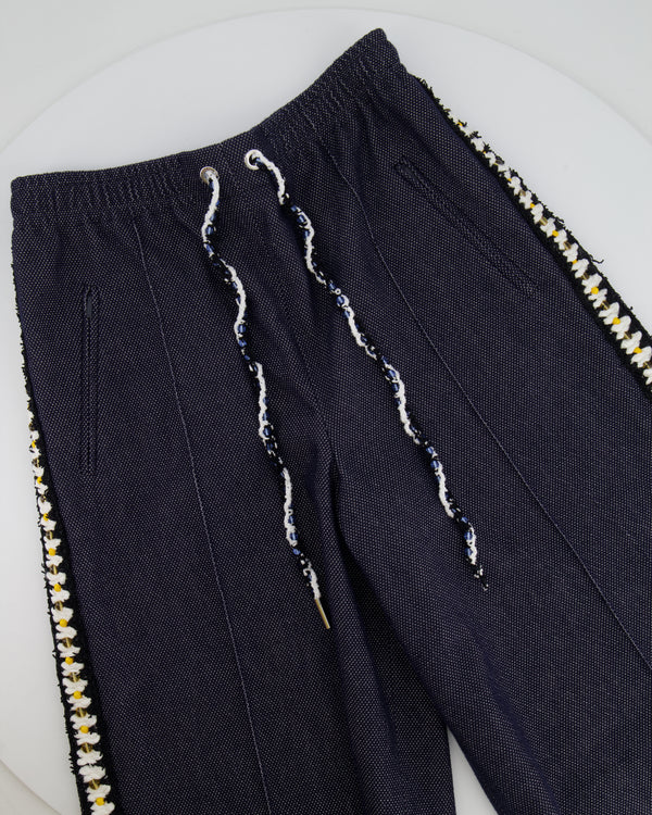 Chanel Resort 2025 Navy Bermuda Shorts with Beaded String Detail and Crocheted Side Strips Size FR 36 (UK 8)
