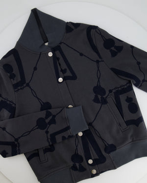 Hermès Grey Jacket and Shorts Set with Navy Lantern and Tassel Print with Silver Logo Buttons Size FR 34/40 (UK 6/12)