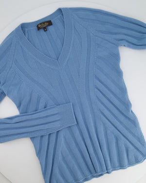 Loro Piana Blue Cashmere V Neck Knitted Jumper Size IT 38 (UK 6)