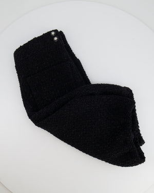 Chanel Black Tweed Shimmery Bermuda Shorts with Silver Flower Crystal Buttons Size FR 34 (UK 6)