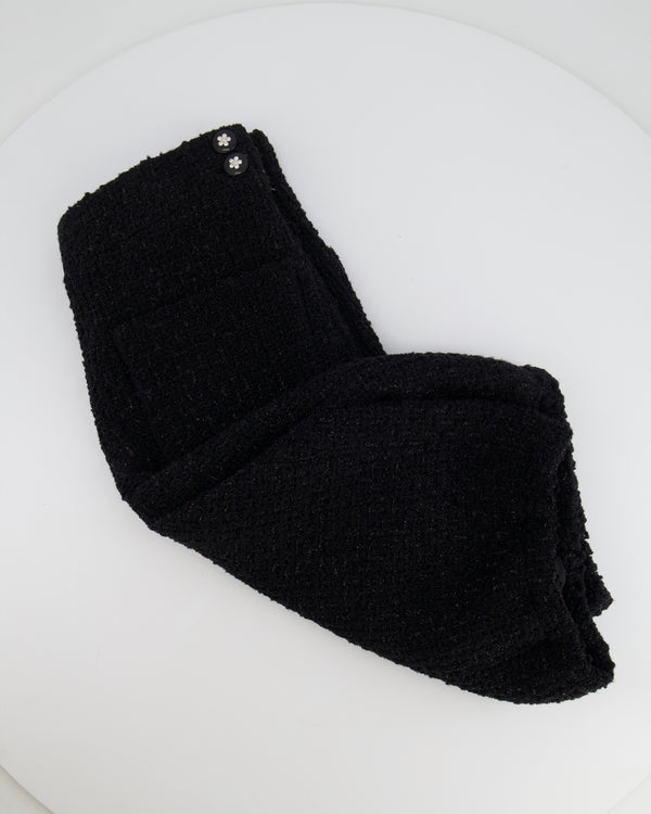 Chanel Black Tweed Shimmery Bermuda Shorts with Silver Flower Crystal Buttons Size FR 34 (UK 6)