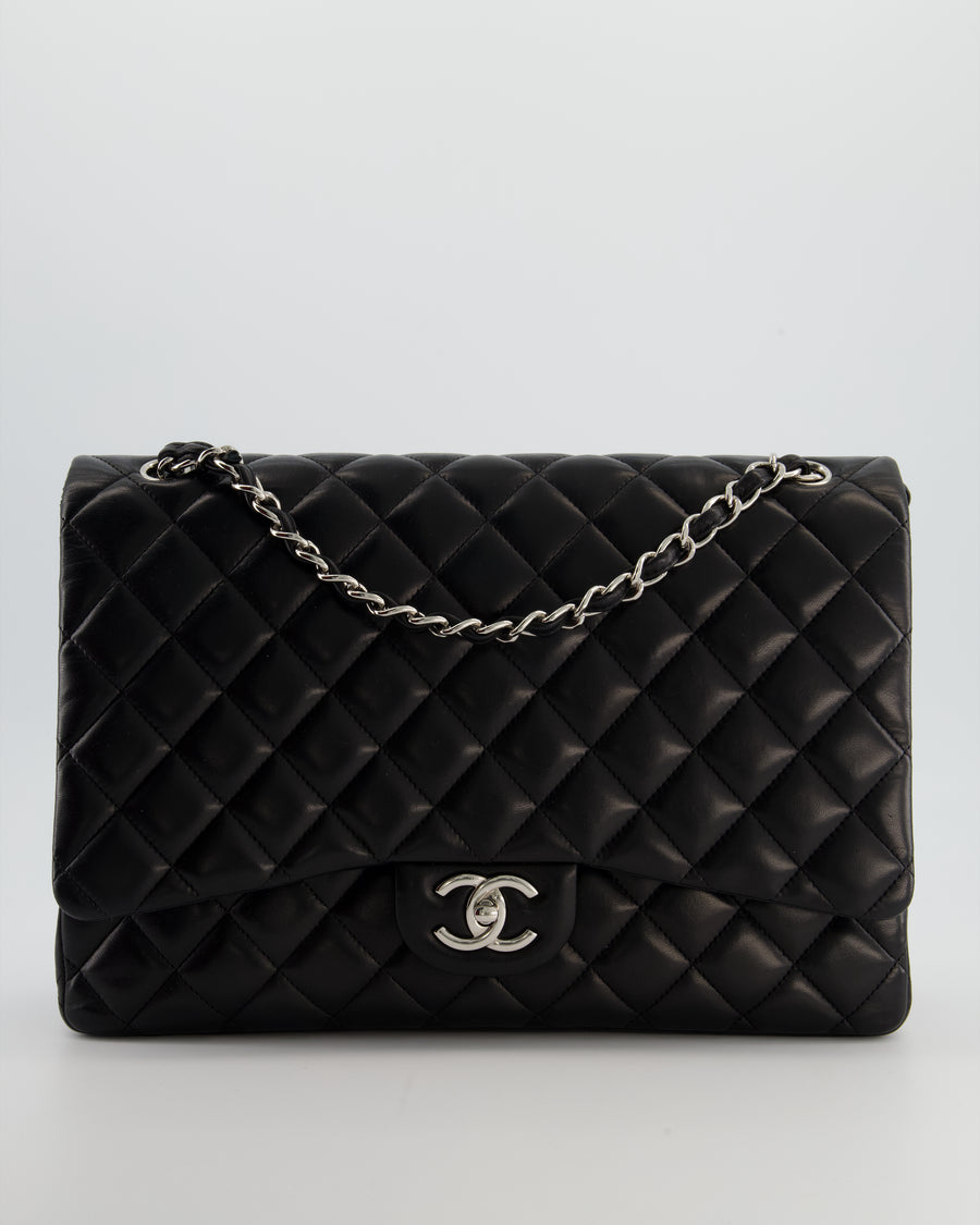 *FIRE PRICE* Chanel Black Maxi Classic Double Flap Bag in Lambskin Leather with Silver Hardware
