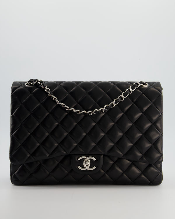 *FIRE PRICE* Chanel Black Maxi Classic Double Flap Bag in Lambskin Leather with Silver Hardware