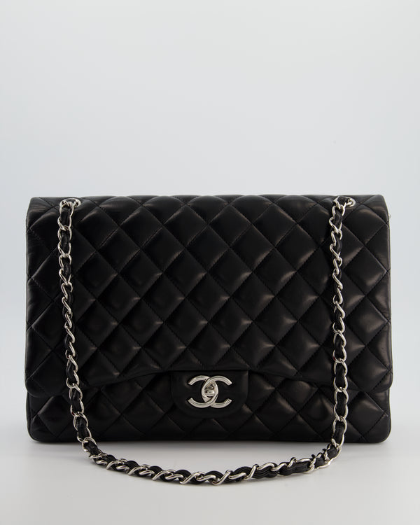 *FIRE PRICE* Chanel Black Maxi Classic Double Flap Bag in Lambskin Leather with Silver Hardware