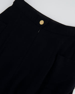*RUNWAY* Chanel Métiers d'Art 2023 Black Front-Cropped Midi Skirt with Back Gold CC Logo Button Detail Size FR 34 (UK 6)