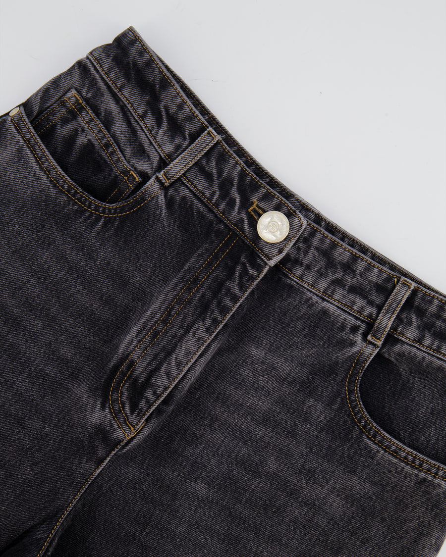 Chanel Dark Grey Boot-Cut Jeans with Crystal Logo Detail and Champagne Gold CC Logo Button Size FR 36 (UK 8)