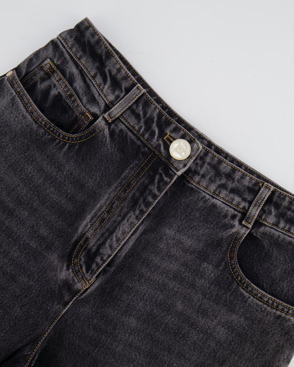 Chanel Dark Grey Boot-Cut Jeans with Crystal Logo Detail and Champagne Gold CC Logo Button Size FR 36 (UK 8)