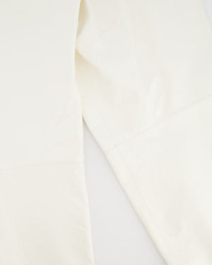 Chanel Resort 2019 La Pausa White Leather Trousers with Gold and Pearl Embellished CC Logo Button Size FR 36 (UK 8)