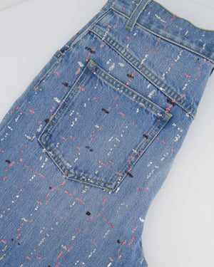 Chanel Métiers d'Art 2023 Denim Patchwork Jeans with Pink, Silver and Black Micro Sequin Details and Silver CC Logo Button Size FR 34 UK 6