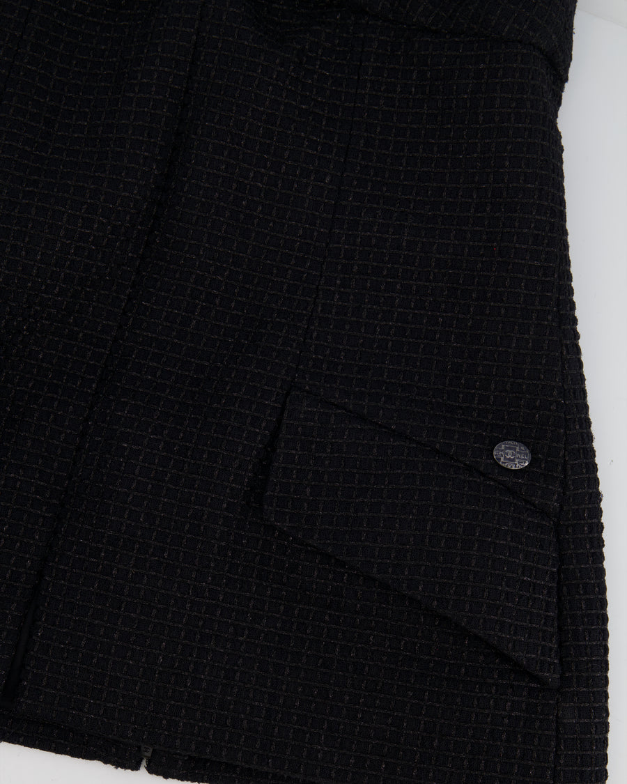 Chanel Black Shimmery Sleeveless Tweed Bustier Top with Silver CC Logo Button Size FR 34 (UK 6)