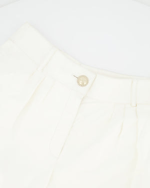 Chanel Resort 2019 La Pausa White Leather Trousers with Gold and Pearl Embellished CC Logo Button Size FR 36 (UK 8)