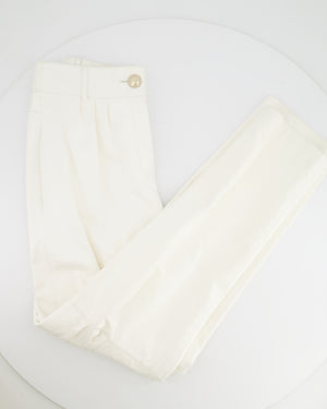 Chanel Resort 2019 La Pausa White Leather Trousers with Gold and Pearl Embellished CC Logo Button Size FR 36 (UK 8)