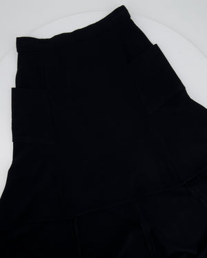 *RUNWAY* Chanel Métiers d'Art 2023 Black Front-Cropped Midi Skirt with Back Gold CC Logo Button Detail Size FR 34 (UK 6)