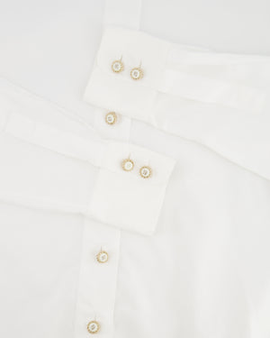 Chanel White Button Down Shirt with Gold and White CC Logo Buttons Size FR 34 (UK 6)