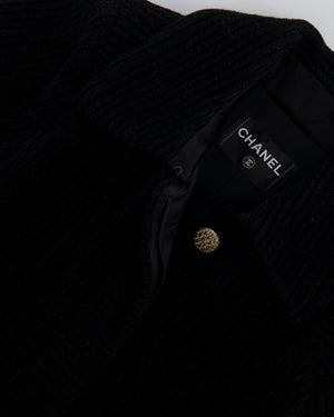 Chanel Black Shimmery Wool Long Coat with Gold CC Logo Buttons Size FR 34 (UK 6)