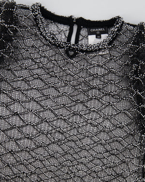 Chanel Spring 2018 Black and Pearl Metallic Caged Top and Skirt Set Size FR 34 (UK 6)