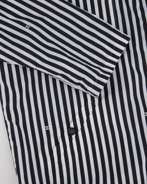 Chanel Black and White Striped Hooded Anorak Jacket with CC Logo Prints and CC Logo Buttons Size FR 36 (UK 8)