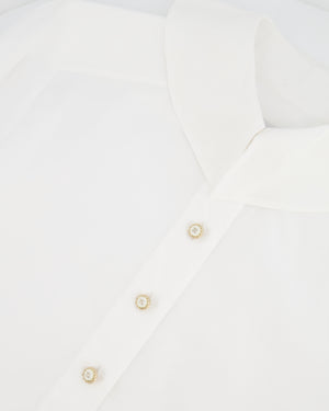 Chanel White Button Down Shirt with Gold and White CC Logo Buttons Size FR 34 (UK 6)