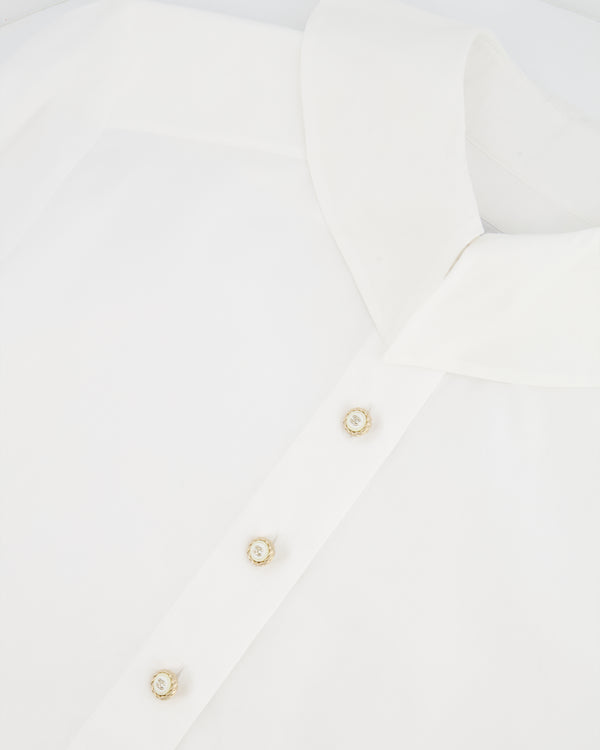 Chanel White Button Down Shirt with Gold and White CC Logo Buttons Size FR 34 (UK 6)