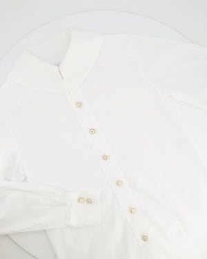 Chanel White Button Down Shirt with Gold and White CC Logo Buttons Size FR 34 (UK 6)