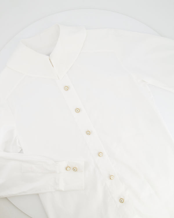 Chanel White Button Down Shirt with Gold and White CC Logo Buttons Size FR 34 (UK 6)