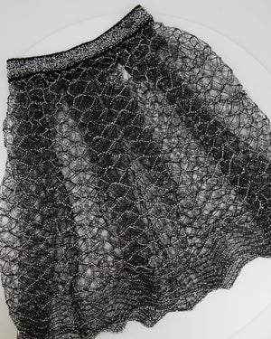 Chanel Spring 2018 Black and Pearl Metallic Caged Top and Skirt Set Size FR 34 (UK 6)