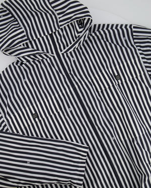 Chanel Black and White Striped Hooded Anorak Jacket with CC Logo Prints and CC Logo Buttons Size FR 36 (UK 8)