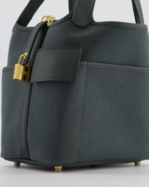 Hermès Picotin Lock 18 Pockets Cargo in Vert Mangrove Toile Goeland Canvas and Vert Mangrove Swift Leather with Gold Hardware