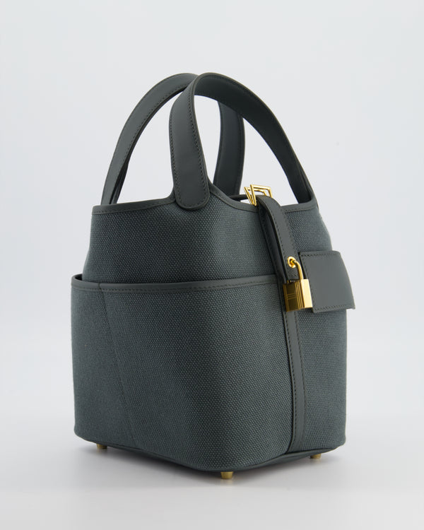 Hermès Picotin Lock 18 Pockets Cargo in Vert Mangrove Toile Goeland Canvas and Vert Mangrove Swift Leather with Gold Hardware