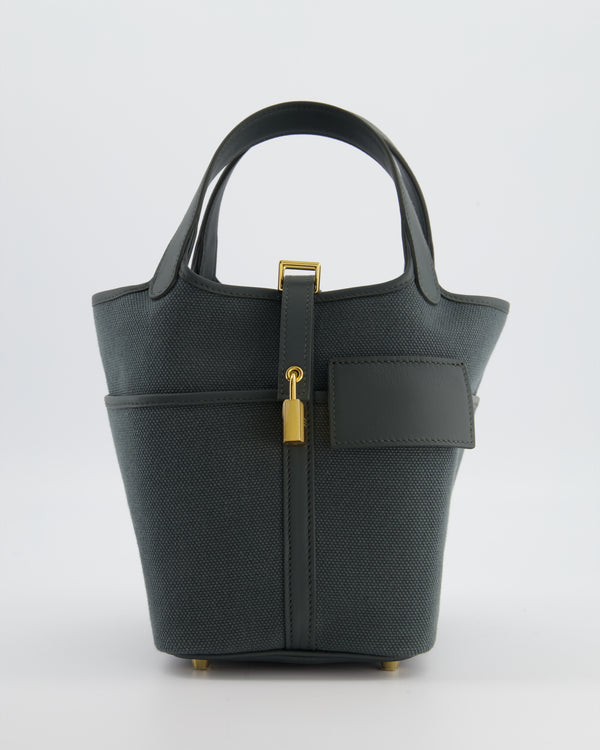 Hermès Picotin Lock 18 Pockets Cargo in Vert Mangrove Toile Goeland Canvas and Vert Mangrove Swift Leather with Gold Hardware