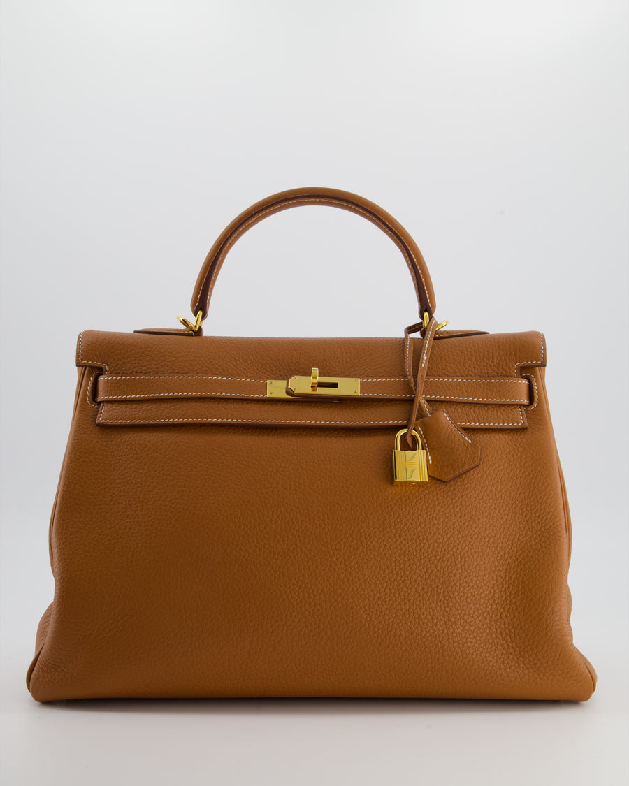 *RARE* Hermès Kelly 35 Retourne Bag in Gold Togo Leather with Gold Hardware
