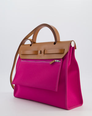 *FIRE PRICE* Hermès Herbag 31 Zip Bag in Magnolia Toile Canvas, Fauve Vache Hunter Leather with Palladium Hardware