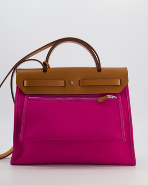 *FIRE PRICE* Hermès Herbag 31 Zip Bag in Magnolia Toile Canvas, Fauve Vache Hunter Leather with Palladium Hardware