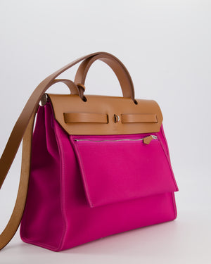 *FIRE PRICE* Hermès Herbag 31 Zip Bag in Magnolia Toile Canvas, Fauve Vache Hunter Leather with Palladium Hardware